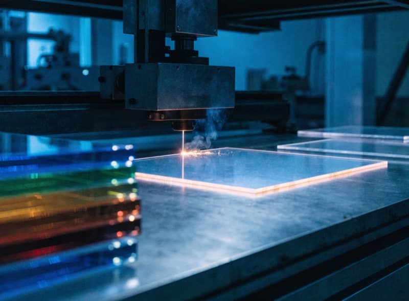Lastre di plexiglass colorato e taglio laser in lavorazione